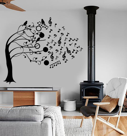 Vinyl Wall Decal Musical Tree Home Interior Notes Birds Stickers (641ig)