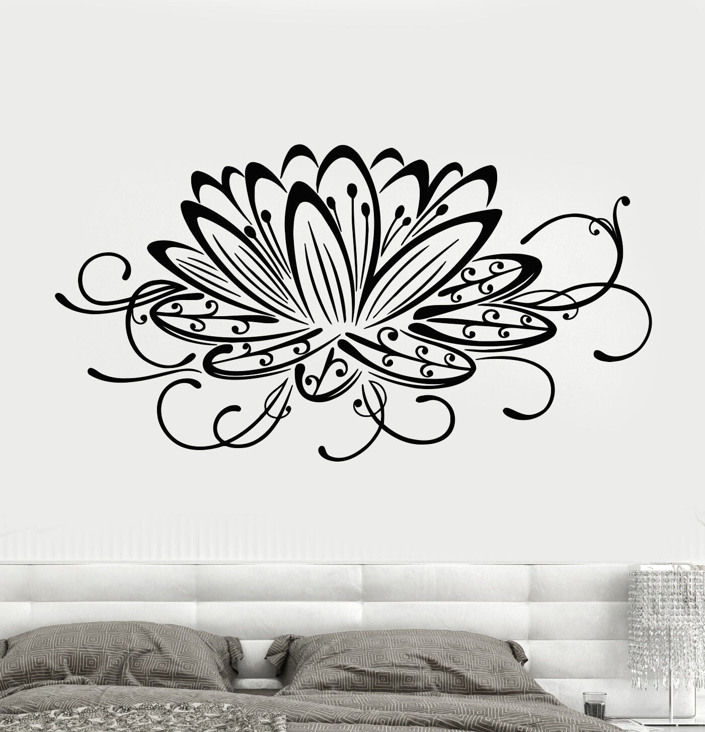 Vinyl Wall Decal Lotus Flower Water Lily Floral Art Stickers (643ig)