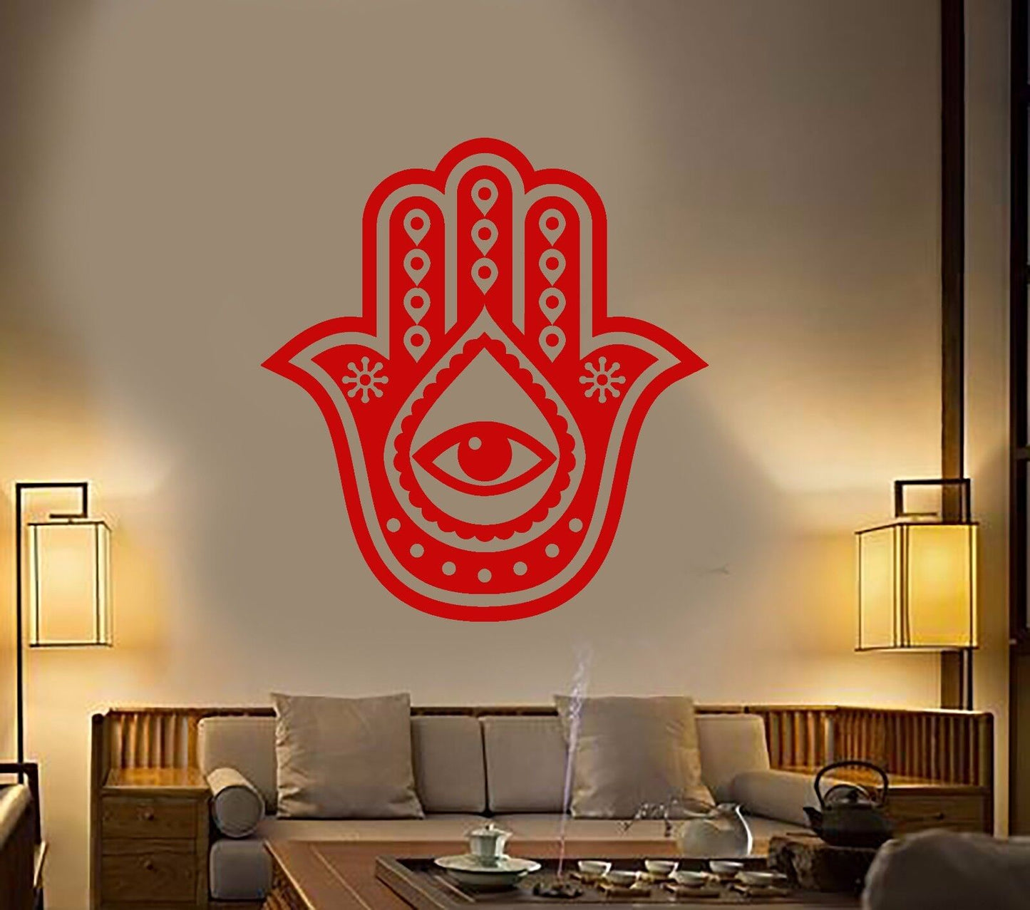 Wandtattoo Hamsa Hand Gottes, Vinyl, Religion, Glücksbringer (654ig)