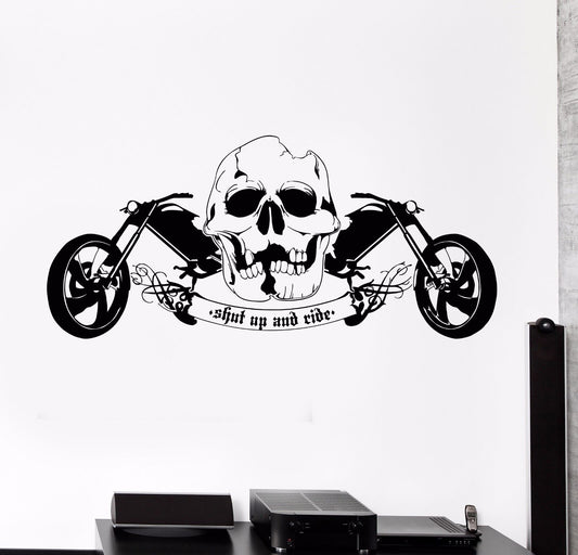 Autocollant mural en vinyle Cool crâne moto vitesse motard pilote Garage autocollant (658ig)