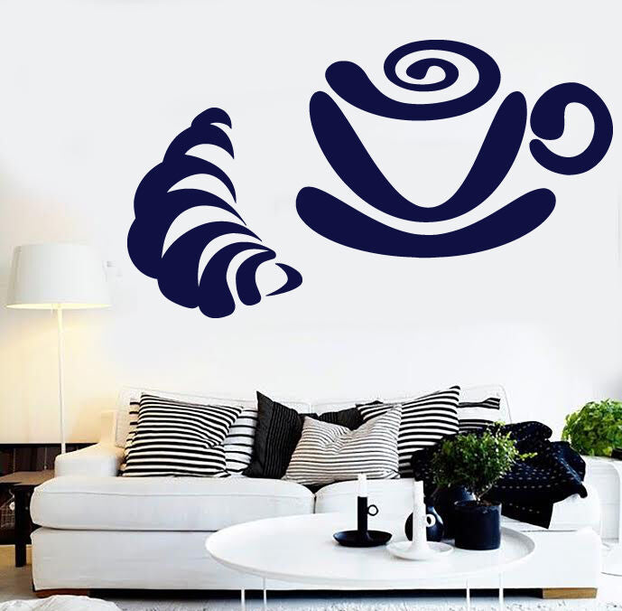 Vinyl Decal breakfast coffee cup tea croissant bun Wall Sticker  (n599)