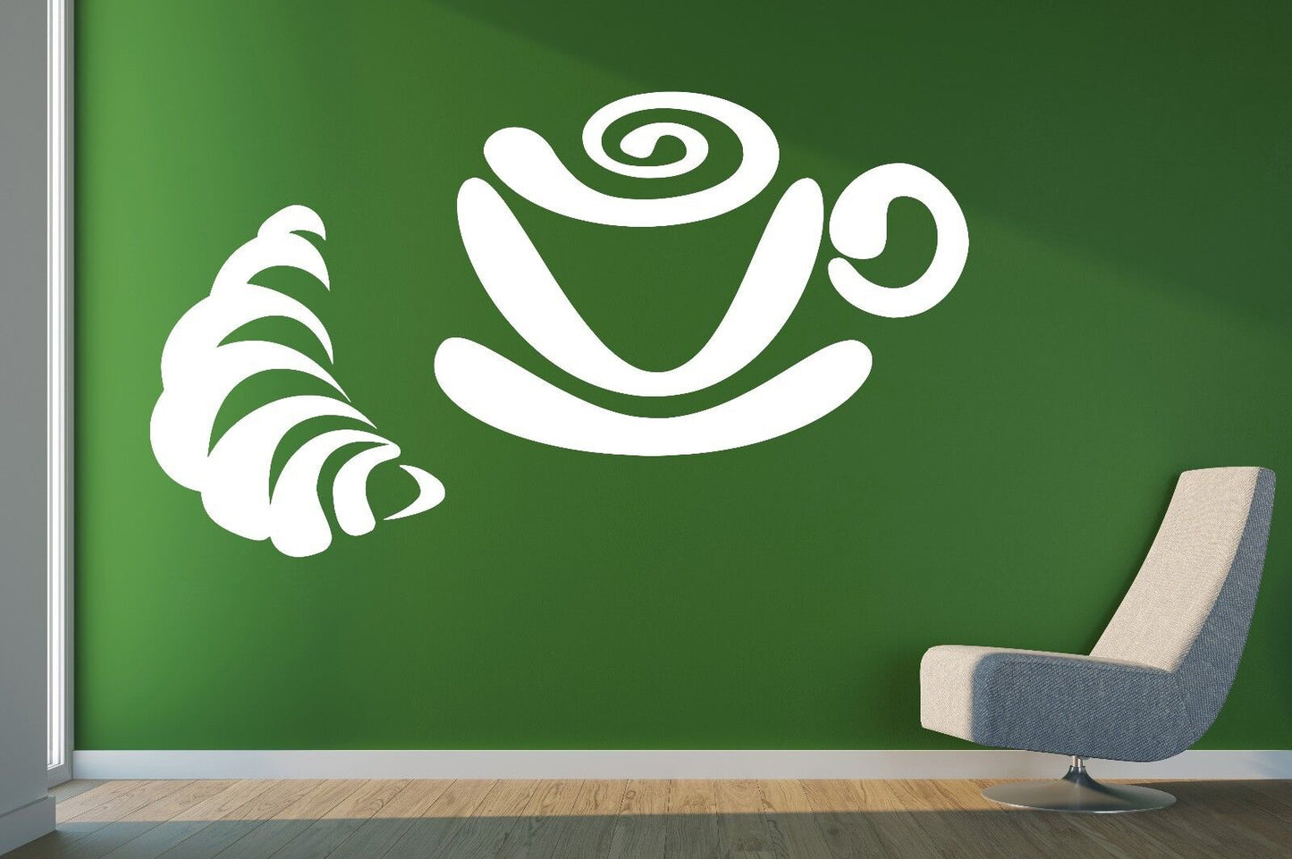 Vinyl Decal breakfast coffee cup tea croissant bun Wall Sticker  (n599)