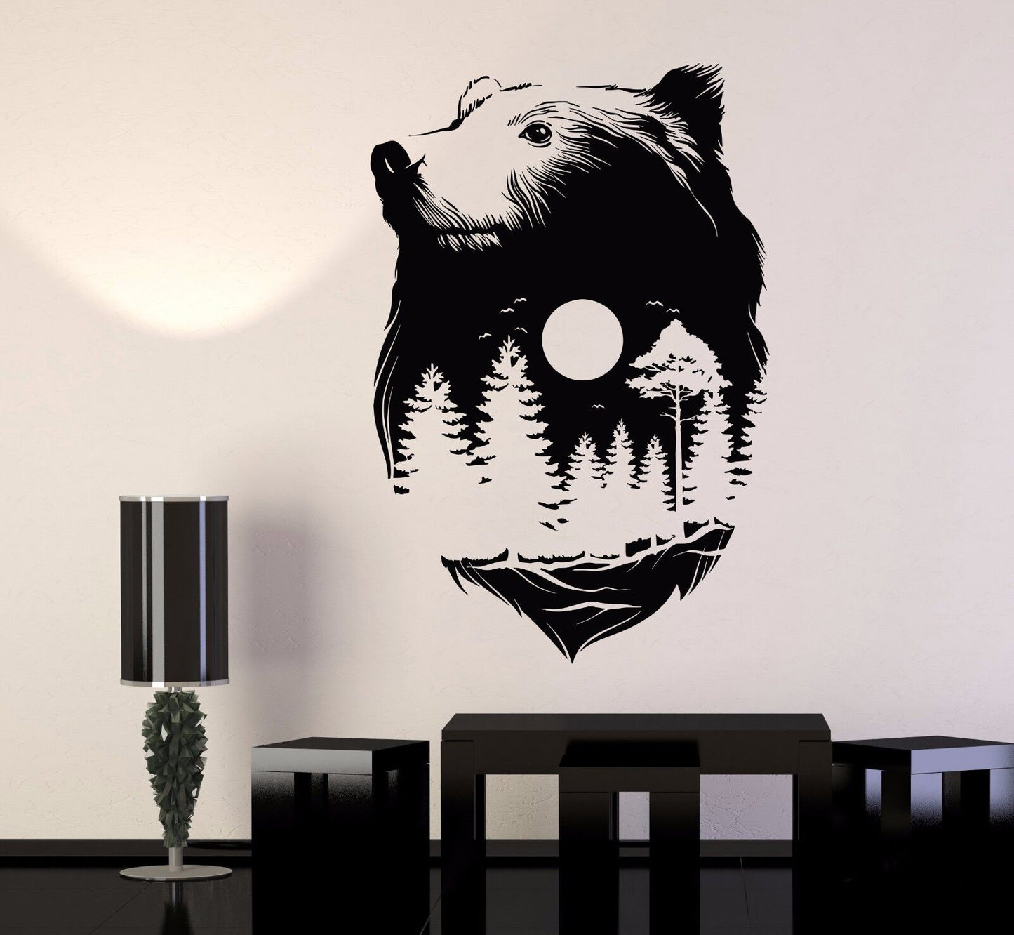 Vinyl Wall Decal Sticker Animals Bear Full Moon Nature Forest Midnight (668ig)