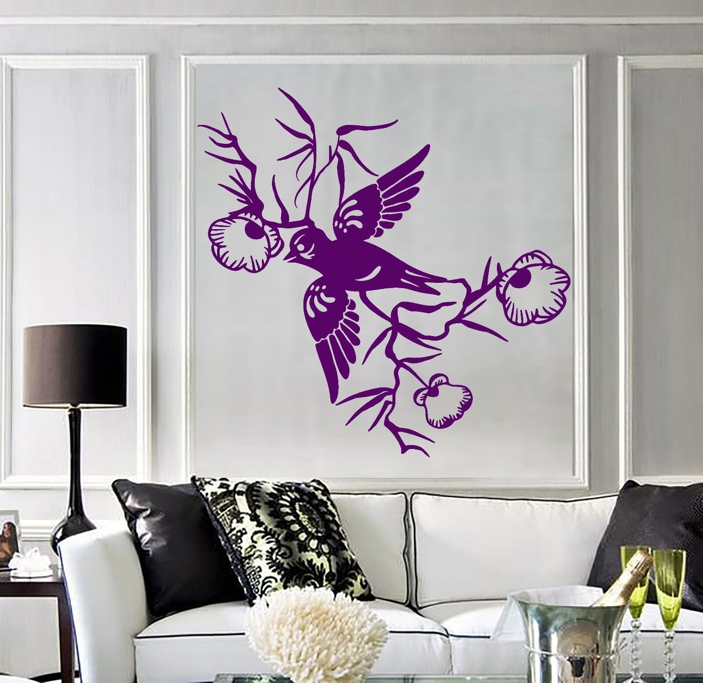 Vinyl Decal Bird Swallow Flowers Animals Branch Beautiful Decor (672ig)