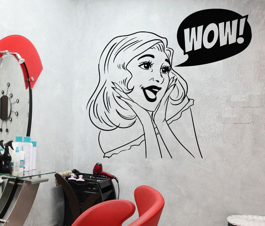 Vinyl Wall Decal Wow Beauty Salon Woman Girl Fashion Retro Stickers (682ig)