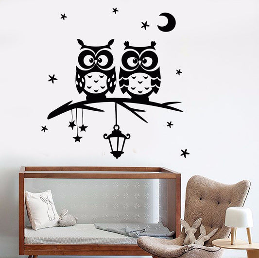 Autocollant mural en vinyle, hibou, lune, étoiles, branche, rêves de chambre d'enfant, autocollants de chambre à coucher (683ig)