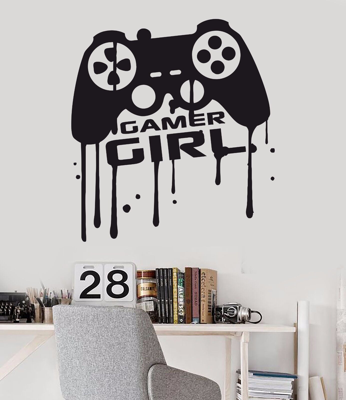 Autocollant mural en vinyle pour fille, jeu vidéo, salle de jeu pour adolescents, Joystick (689ig)