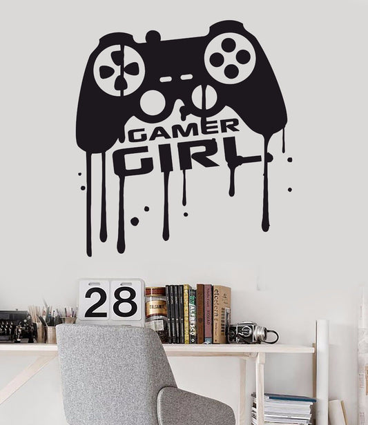 Vinyl Wall Decal Girl Gamer Video Game Teen Game Room Joystick Stickers (689ig)