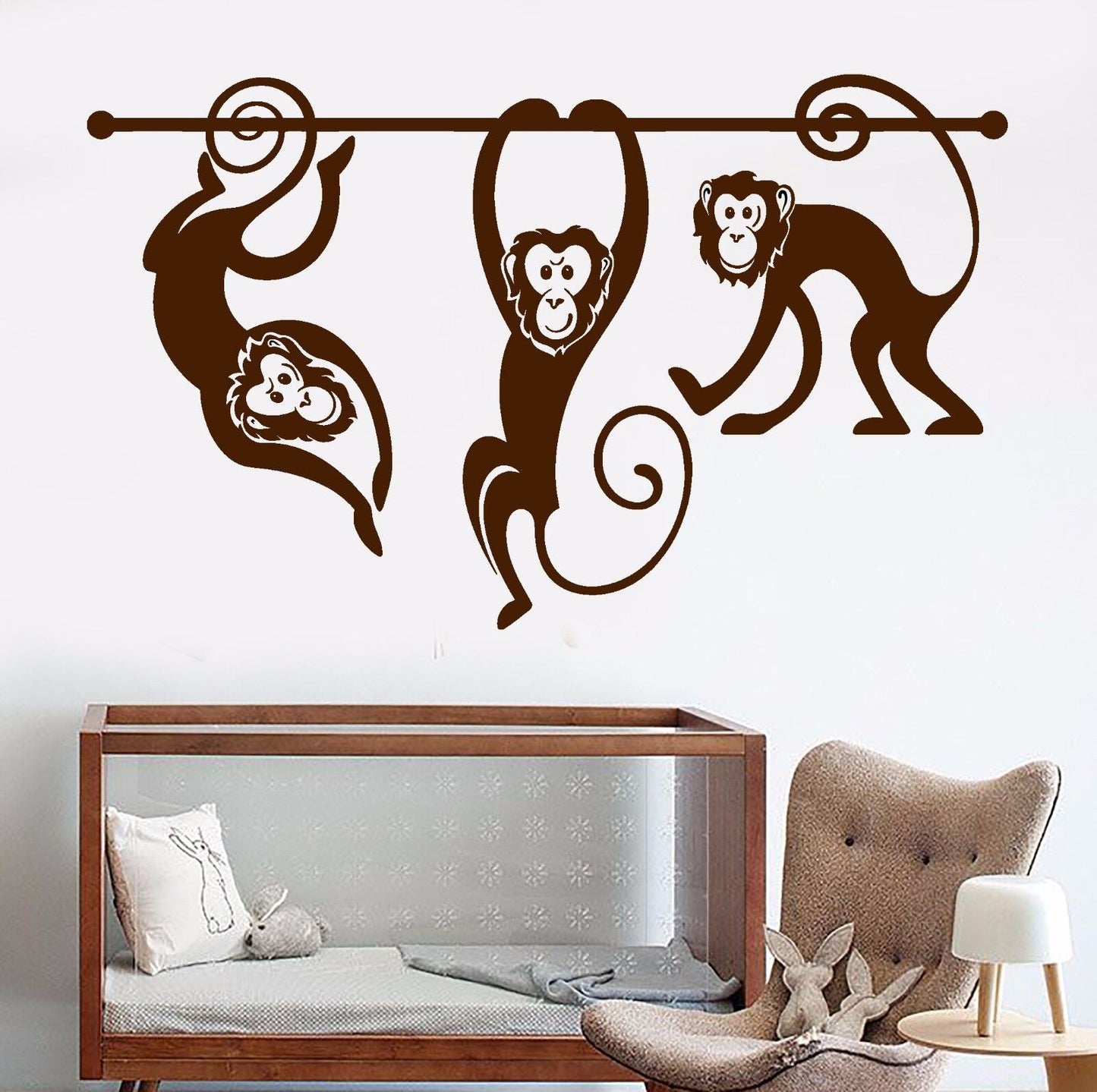 Autocollant mural en vinyle, animaux de singe, Zoo, chambre d'enfant, autocollants (696ig)