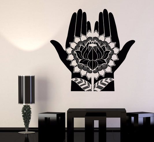 Vinyl Wall Decal Mehndi Decoration Beauty Hands Henna Lotus Stickers (697ig)