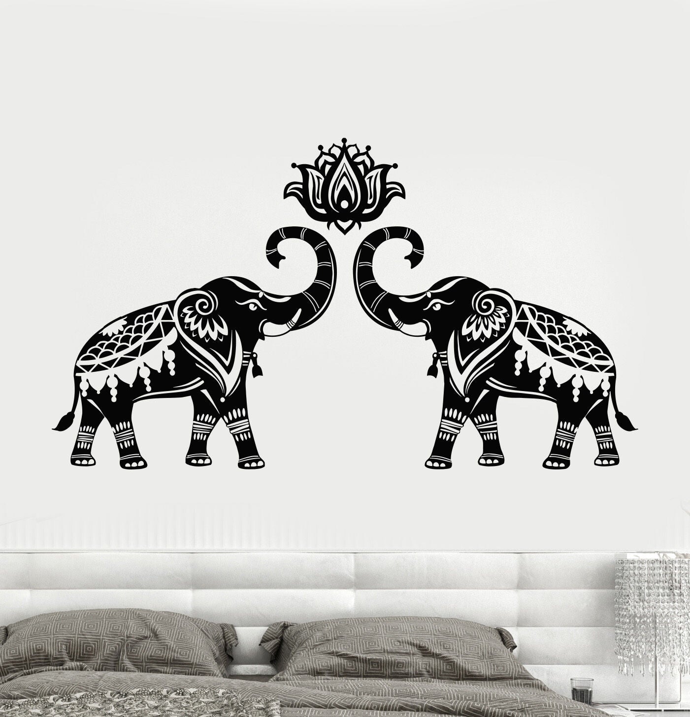 Vinyl Wall Decal Stickers India Elephants Animals Hinduism Hindu Lotus (698ig)