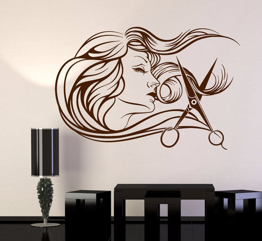 Autocollant mural en vinyle pour salon de coiffure, salon de beauté, styliste de cheveux, autocollants de mode (699ig)