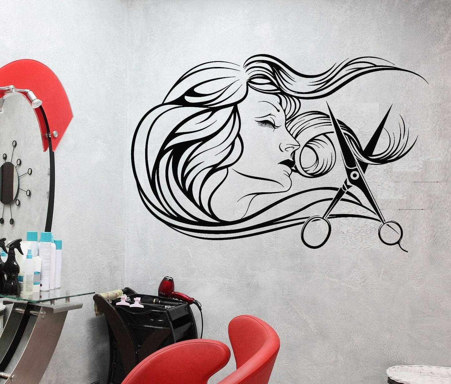 Autocollant mural en vinyle pour salon de coiffure, salon de beauté, styliste de cheveux, autocollants de mode (699ig)