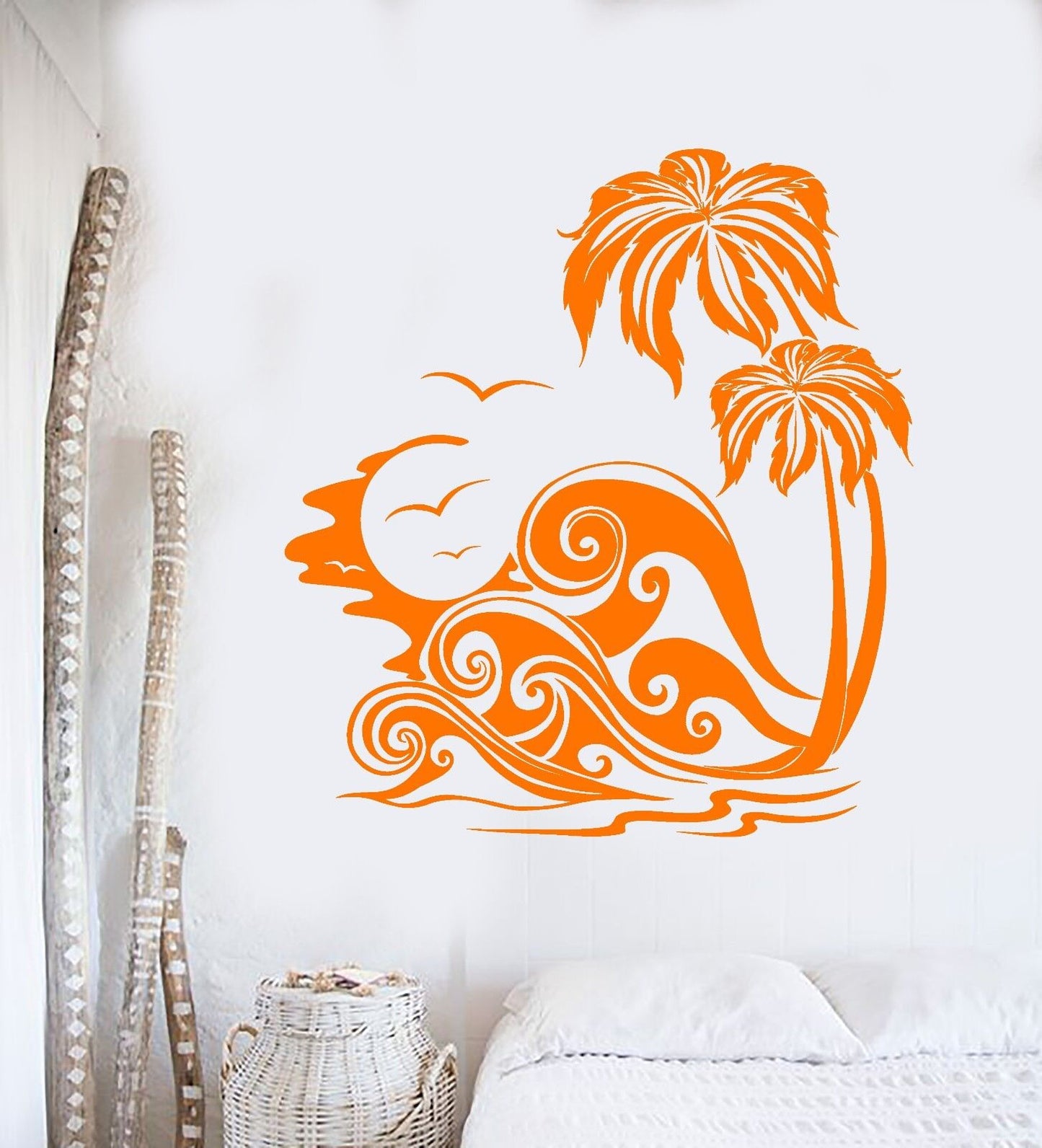 Vinyl Wall Decal Island Palm Beach Style Sunset Holidays Tree Stickers (704ig)