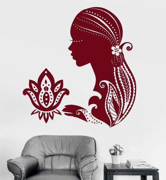 Vinyl Wall Decal Lotus Beautiful Girl Meditation Relax Yoga Stickers (711ig)