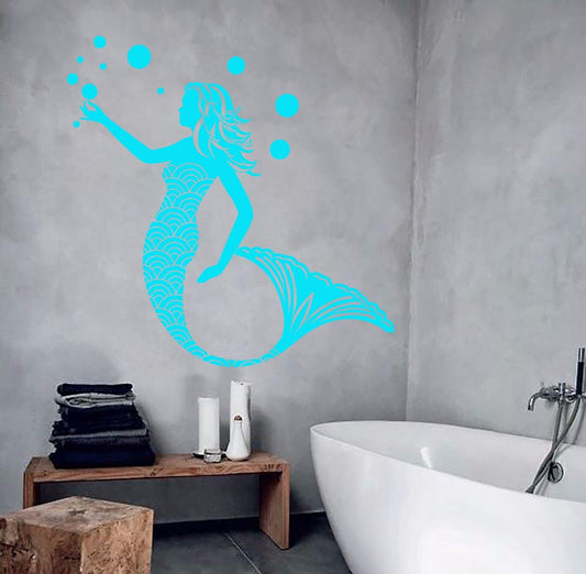 Vinyl Wall Decal Siren Mermaid Marine Style Bathroom Design (733ig)