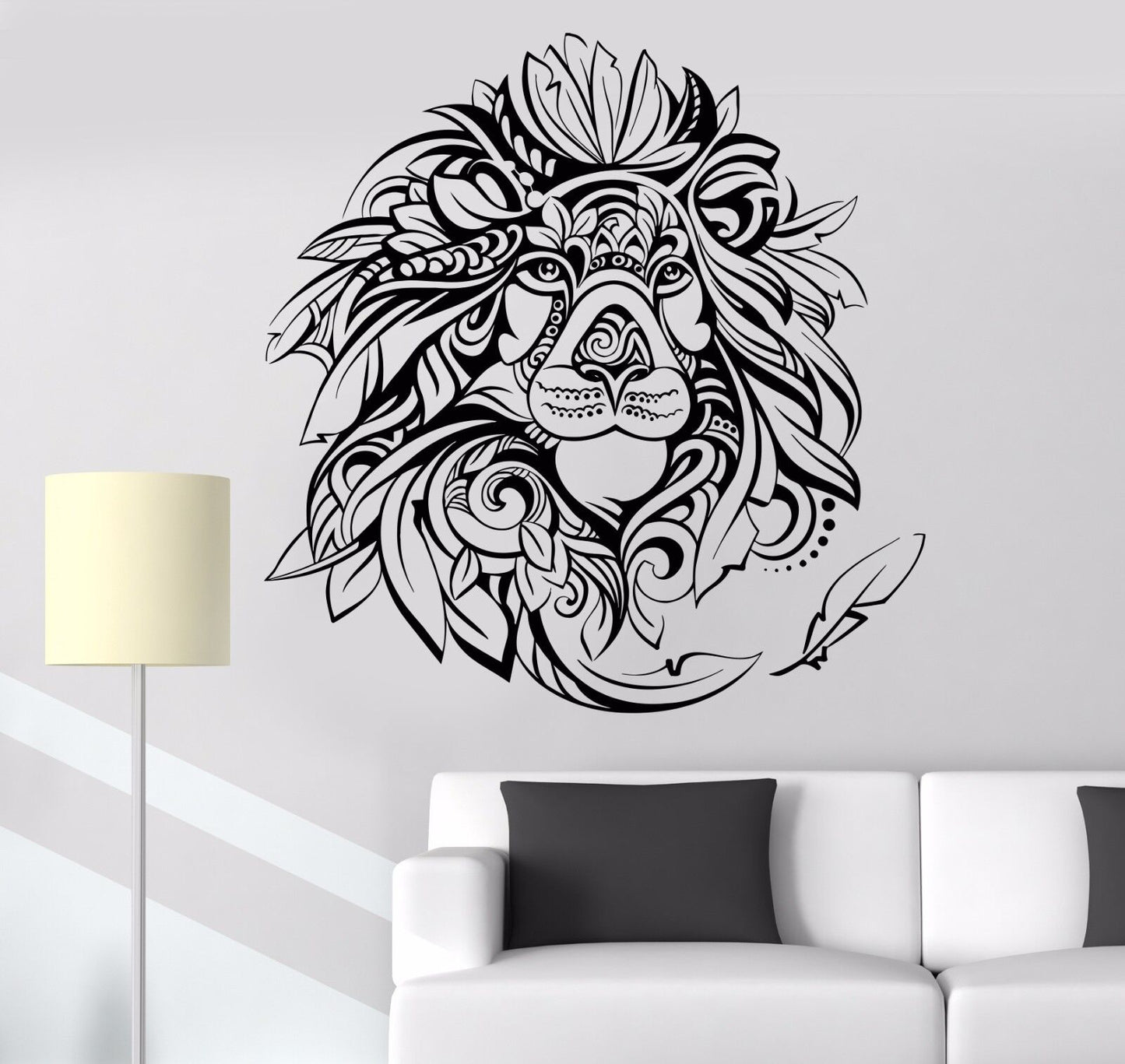 Vinyl Wall Decal King of Beasts Animal African Lion Feathers Stickers (735ig)