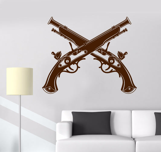 Autocollant mural en vinyle Revolver pistolet Duel tir pistolets boutique autocollants (740ig)