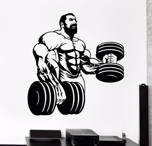 Vinyl Wall Decal Powerlifting Gym Muscle Man Fitness Trainer Stickers (742ig)