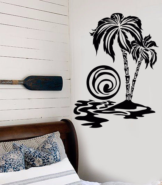 Vinyl Wall Decal Palm Tree Beach Sunset Summer Sun Sea Island Stickers (744ig)