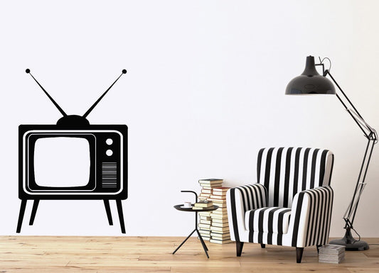 Autocollant mural grand vieux appareil TV avec antennes, autocollant en vinyle pour la maison (n510)