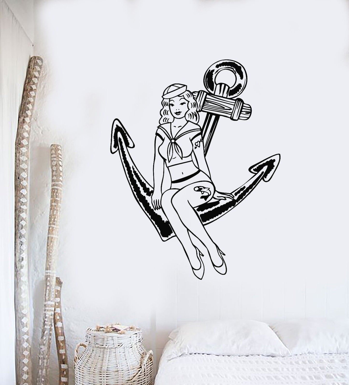 Vinyl Wall Decal Pin Up Sexy Girl Pretty Anchor Marine Style Stickers (763ig)