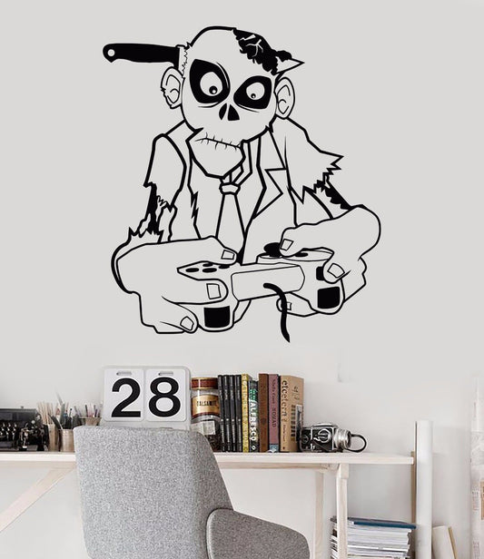 Autocollant mural en vinyle Zombie Gamer Teen Room Jeux vidéo Joystick Stickers (786ig)