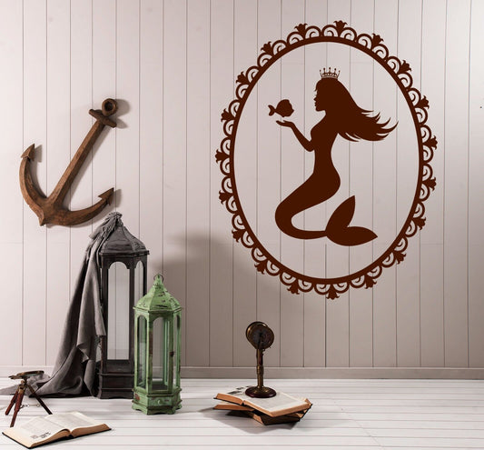 Vinyl Decal silhouette sea princess mermaid fish Flounder Wall Sticker  (n626)