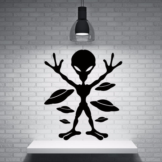 Large Vinyl Decal resident alien UFO flying saucers Visitors Wall Sticker (n631)