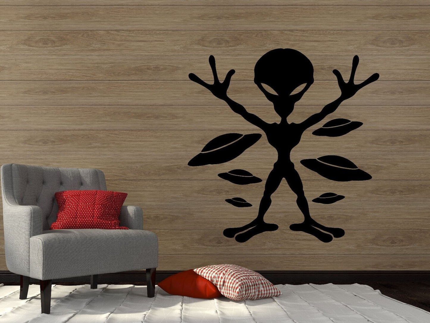 Large Vinyl Decal resident alien UFO flying saucers Visitors Wall Sticker (n631)