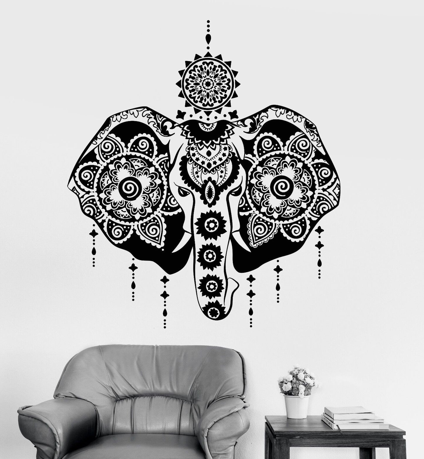 Vinyl Wall Decal Elephant God Hinduism India Head Symbol Animal Stickers (803ig)