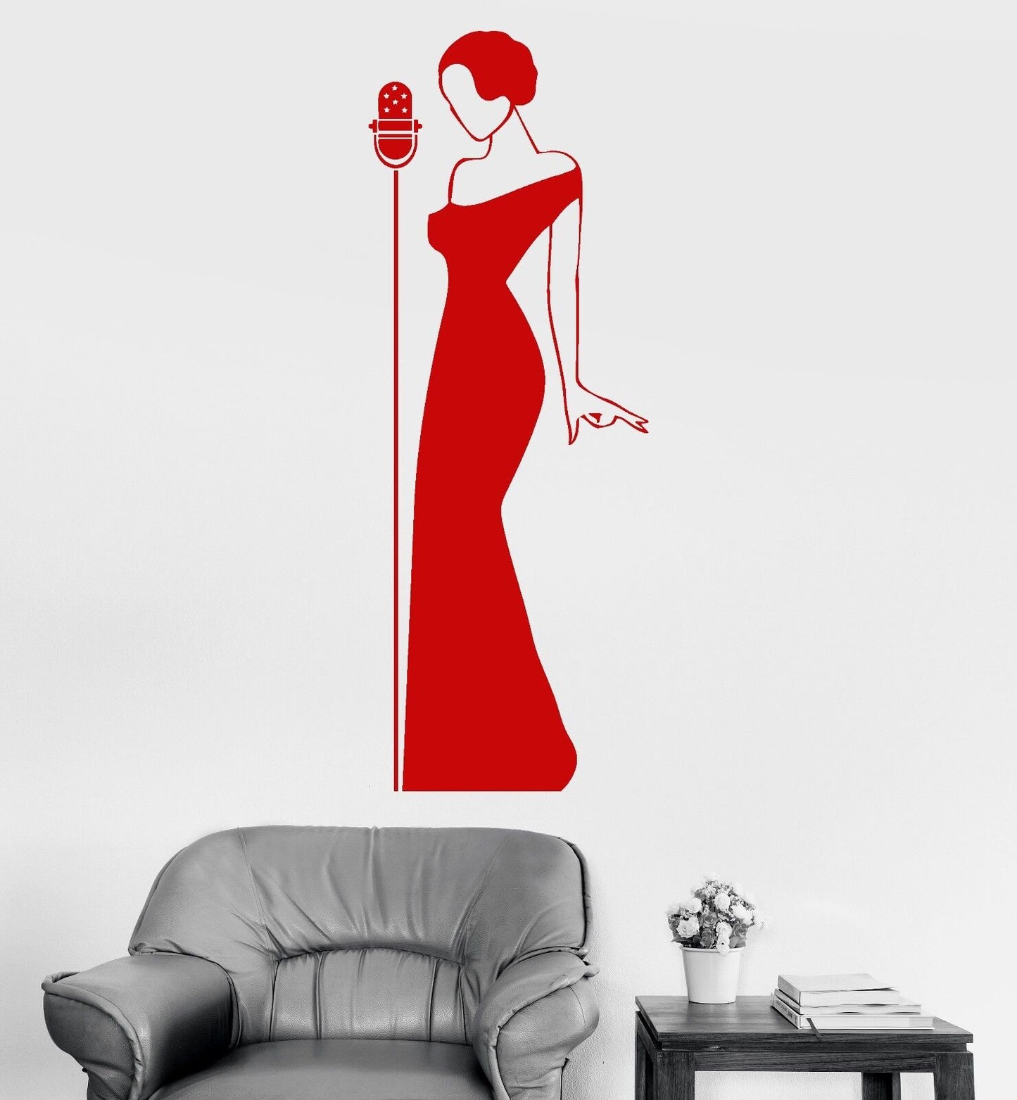 Vinyl Wall Decal Singer Woman Retro Microphone Stickers (812ig)