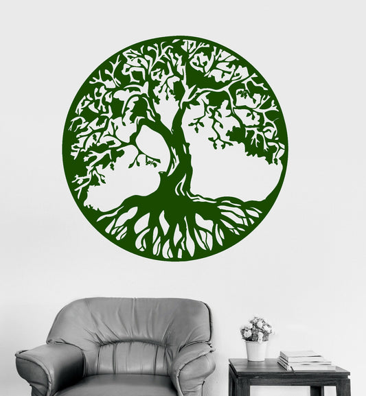 Autocollant mural en vinyle, ornement celtique, symbole d'arbre, autocollants circulaires (822ig)