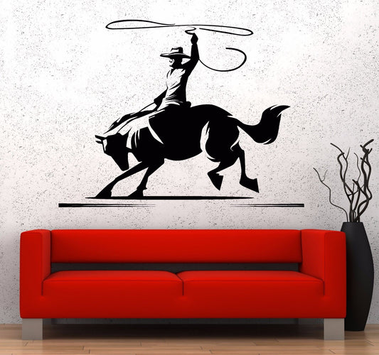 Vinyl Wall Decal Horse Cowboy Wild West Western Ranch Stickers (824ig)