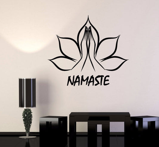 Autocollant mural en vinyle fleur de Lotus Namaste mains autocollants de Yoga (845ig)