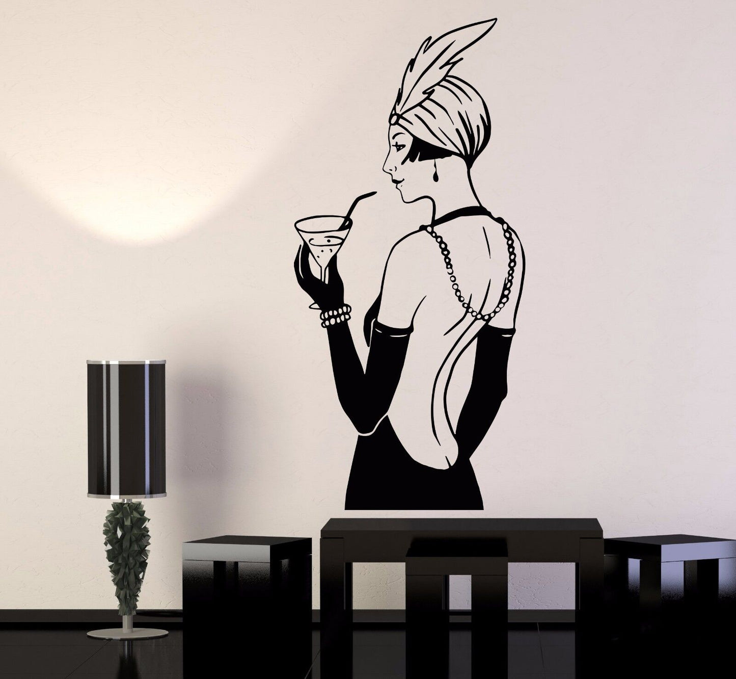 Vinyl Wall Decal Retro Sexy Lady Woman Alcoholic Cocktail Stickers (850ig)