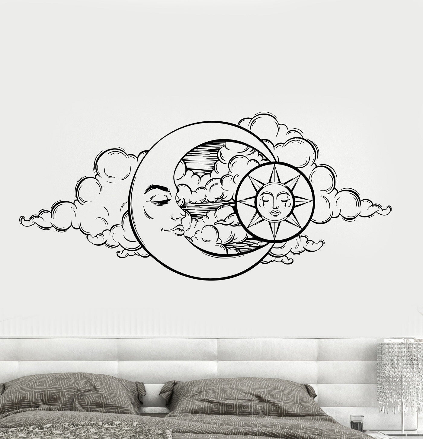 Wandtattoo Mond, Himmel, Sonne, Nacht, Vinyl, für Schlafzimmer, Design-Aufkleber (851ig)