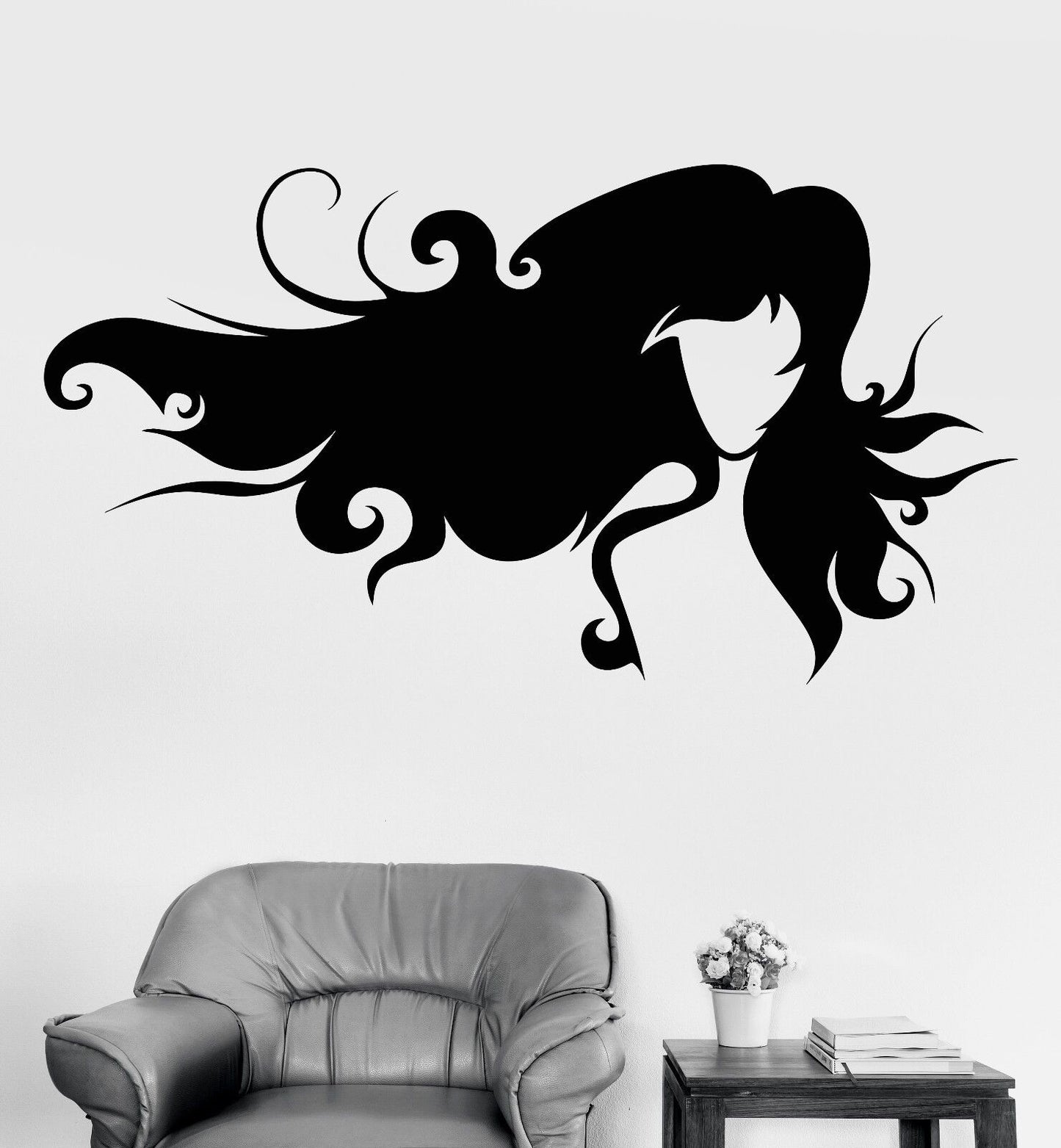 Autocollant mural en vinyle pour cheveux longs, pour barbier, Salon de beauté, coiffeur (862ig)