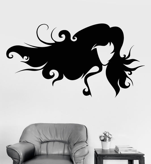 Vinyl Wall Decal Long Hair Barber Beauty Salon Hairdresser Stickers (862ig)