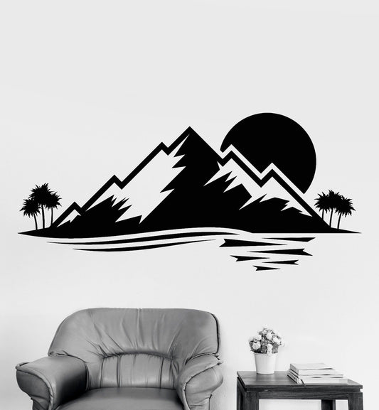 Vinyl Wall Decal Island Nature Palm Tree Mountain Sunset Stickers (873ig)