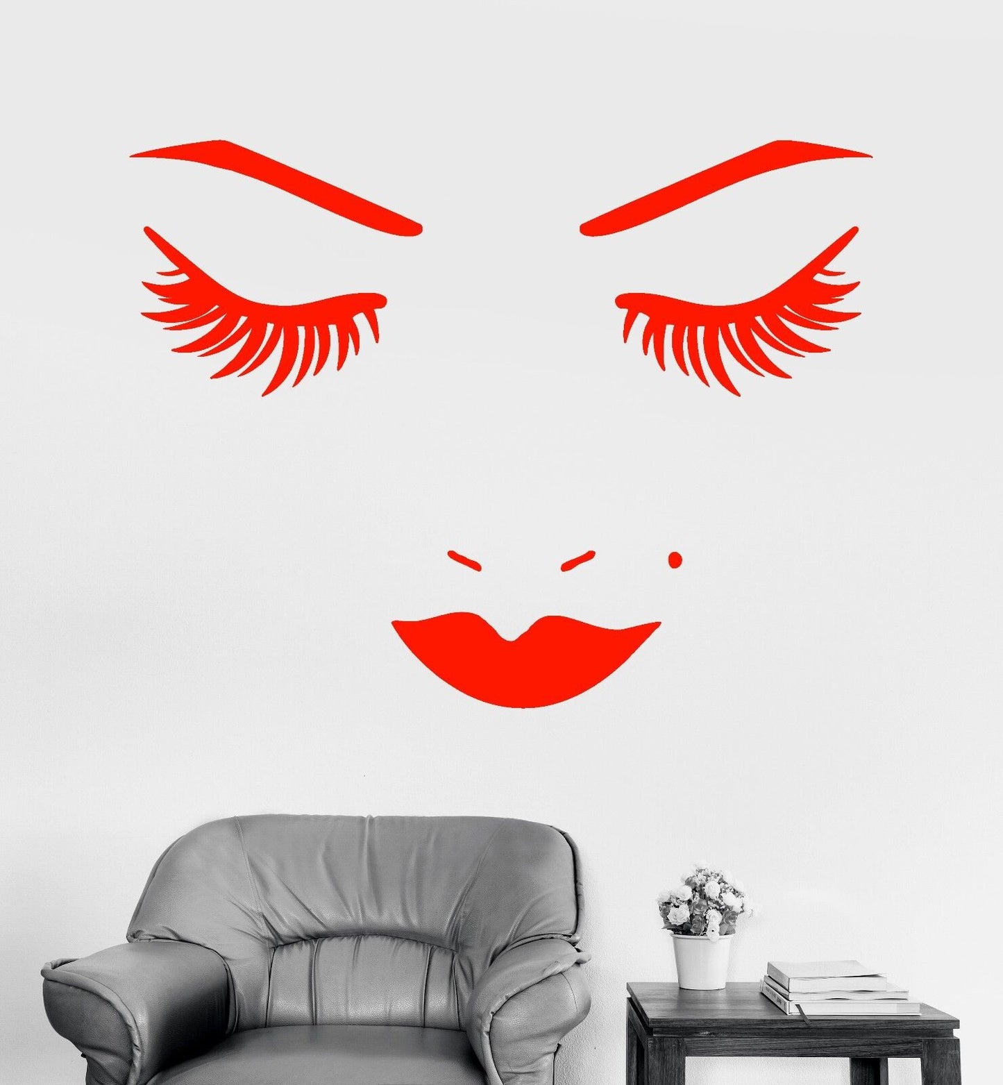 Vinyl Wall Decal Face Lips Eyelash Beauty Salon Makeup Stickers (898ig)