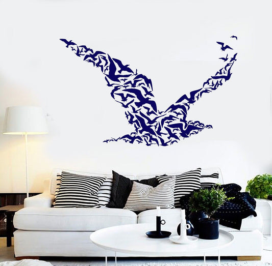 Vinyl Wall Decal Flock Birds Animals Nature Beach Style Gull Stickers (909ig)