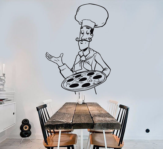 Autocollant mural en vinyle Pizza Chef Fast Food Restaurant autocollants (913ig)