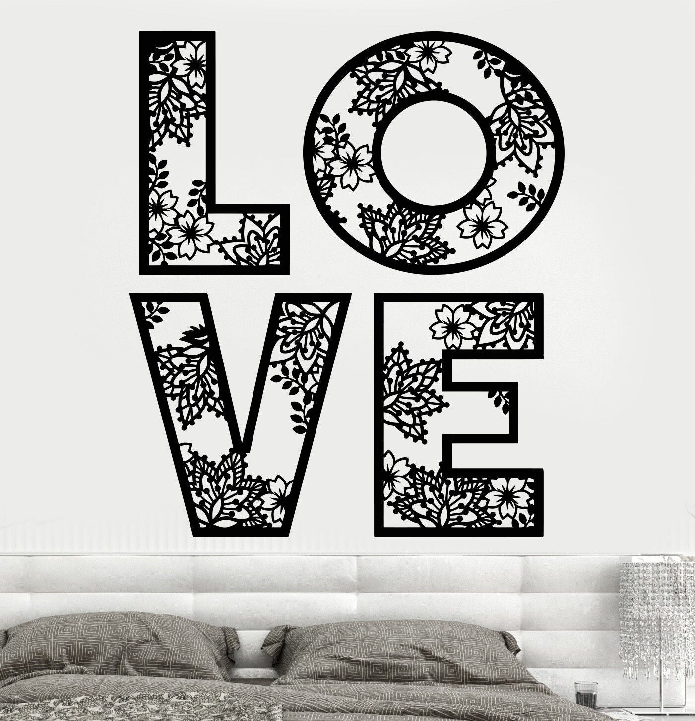 Vinyl Wall Decal Love Romantic Bedroom Design Art Decor Flowers Stickers (919ig)