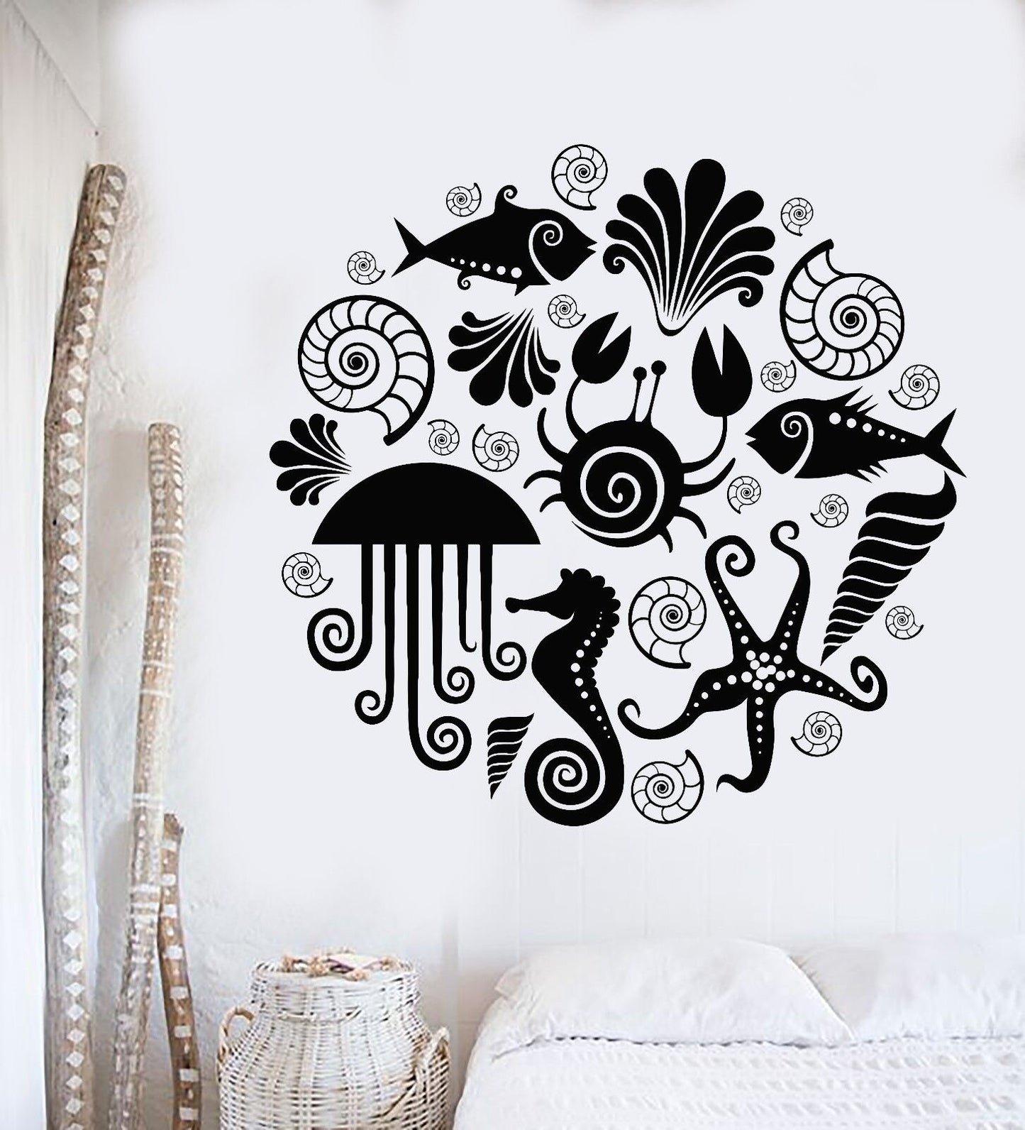 Vinyl Wall Decal Sea Animals Marine Style Ocean Bathroom Design Stickers (926ig)