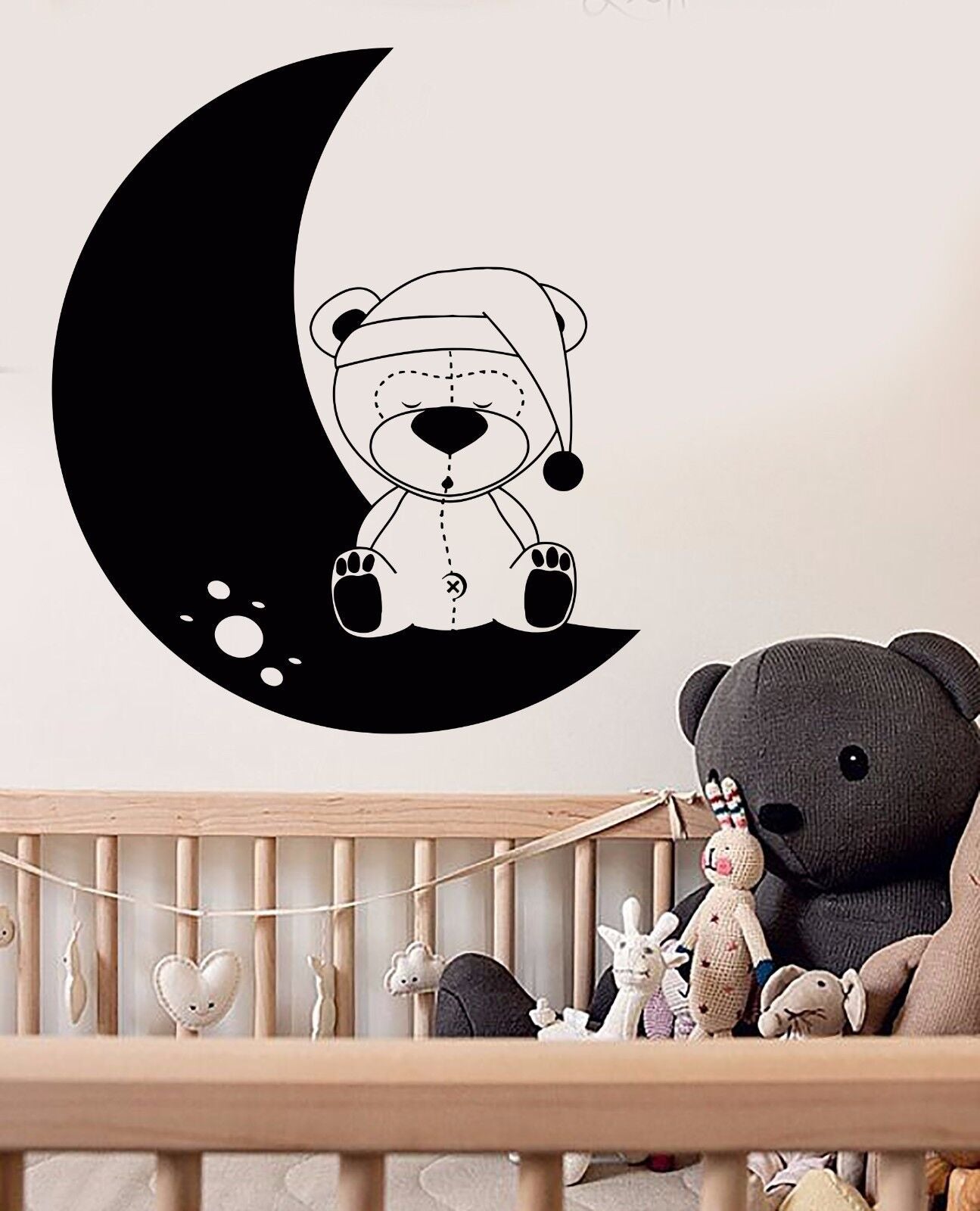 Autocollant mural en vinyle pour chambre d'enfant, ours en peluche, jouet lune, autocollants pour chambre d'enfant (936ig)