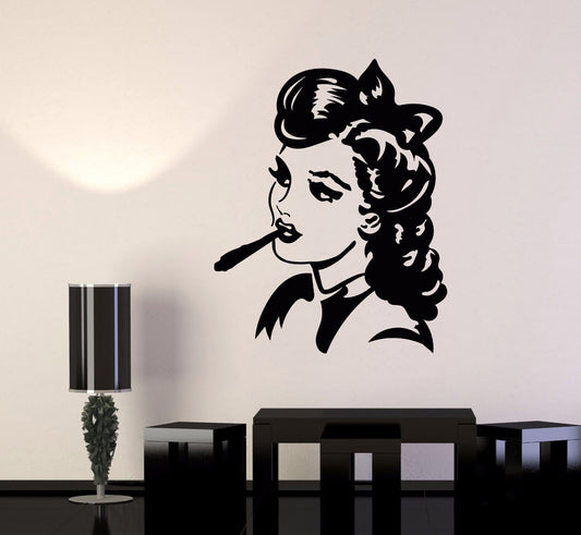 Vinyl Wall Decal Pin Up Style Sexy Girl Smoke Head Cigarette Stickers (955ig)