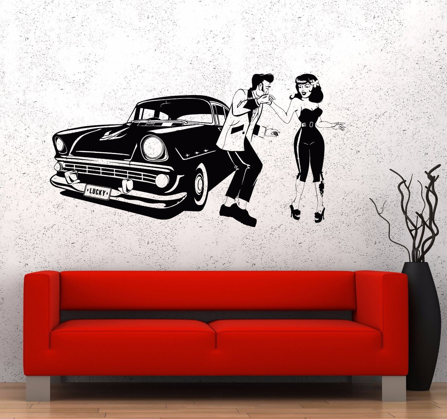 Autocollant mural en vinyle Rockabilly rétro voiture amour fête Disco Rock N Roll autocollant 985ig