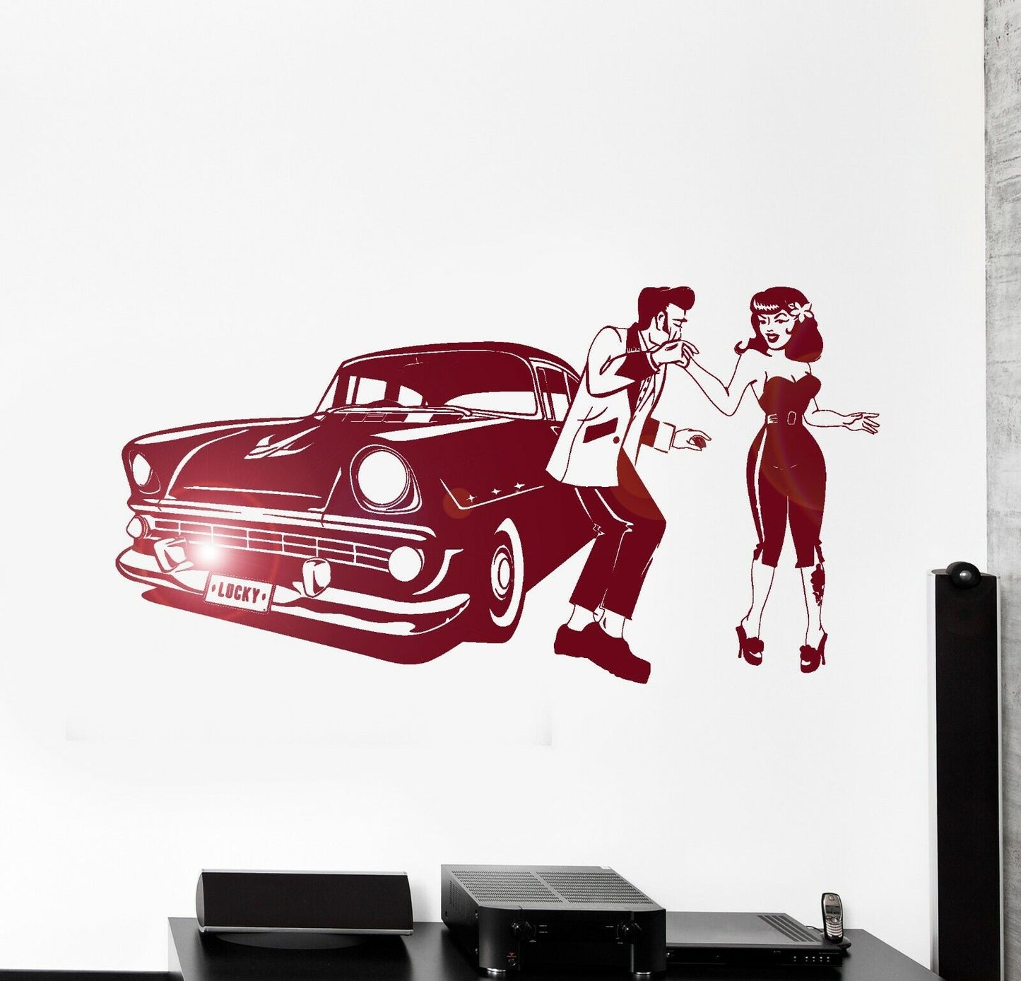 Autocollant mural en vinyle Rockabilly rétro voiture amour fête Disco Rock N Roll autocollant 985ig