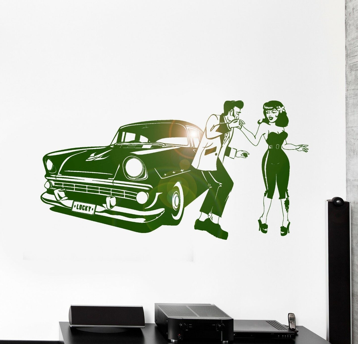 Autocollant mural en vinyle Rockabilly rétro voiture amour fête Disco Rock N Roll autocollant 985ig